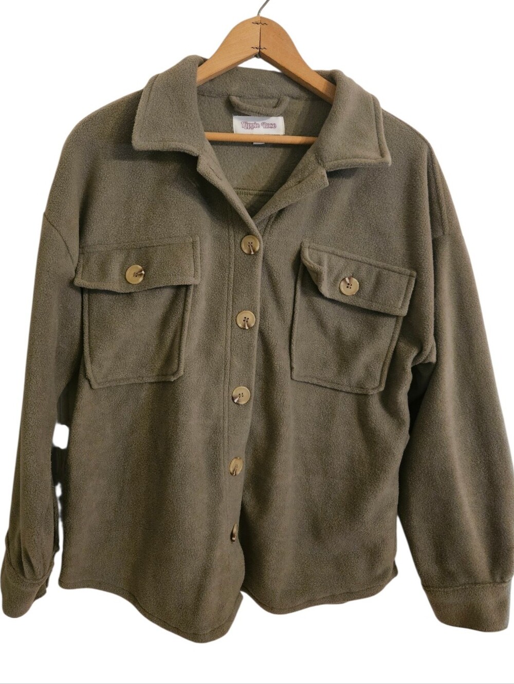 Hippie Rose Women's Olive Green Fleece Button-Up Jacket Shirt Sz M